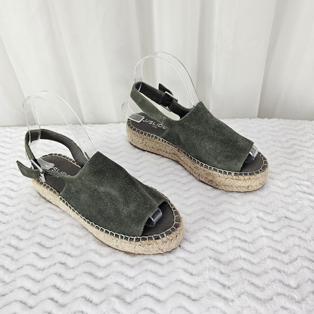 J/SLIDES Olive Green Suede Espadrille Slingback Platform Sandals Size 6